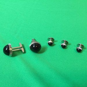 5 pcs Cufflinks Tie clip Collar clip Black Center